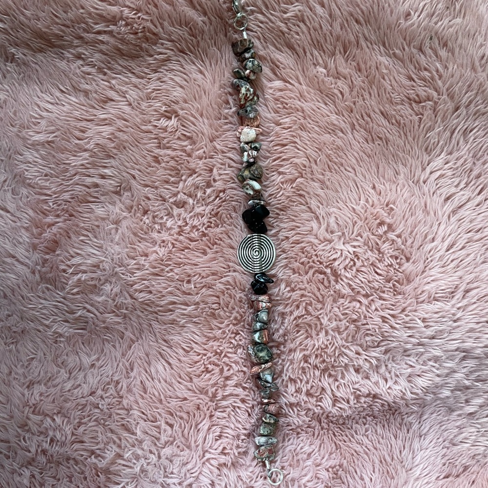 Hand-made pink and black beaded bracelet